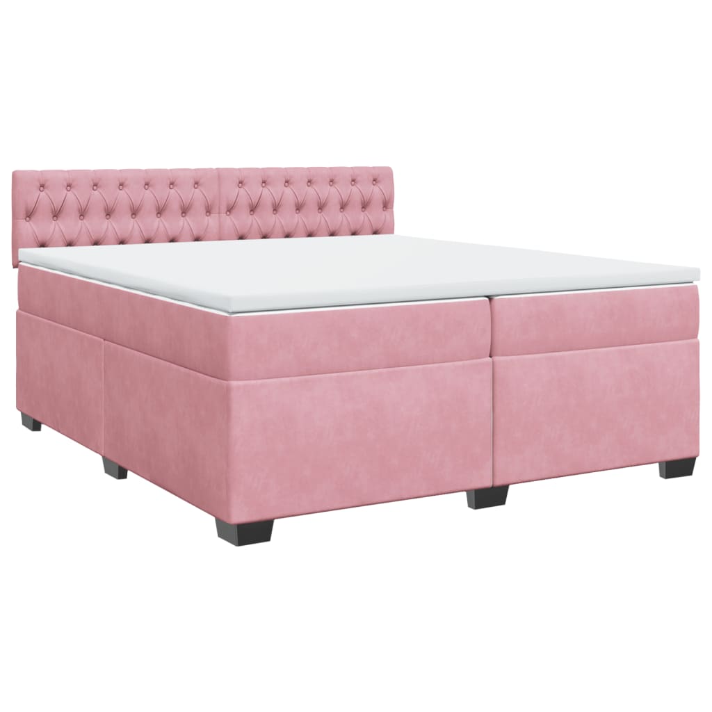 vidaXL Κρεβάτι Boxspring με Στρώμα Ροζ 200x200 εκ. Βελούδινο