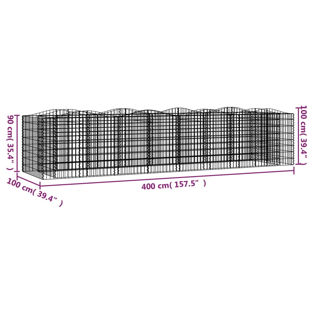 vidaXL Συρματοκιβώτιο Τοξωτό 400x100x100 εκ. από Γαλβανισμένο Σίδερο