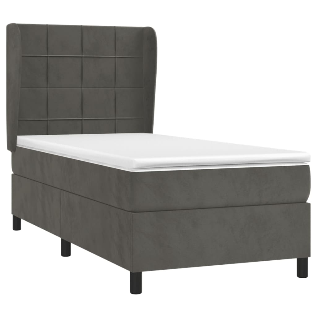 vidaXL Κρεβάτι Boxspring με Στρώμα Σκούρο Γκρι 90x190 εκ. Βελούδινο