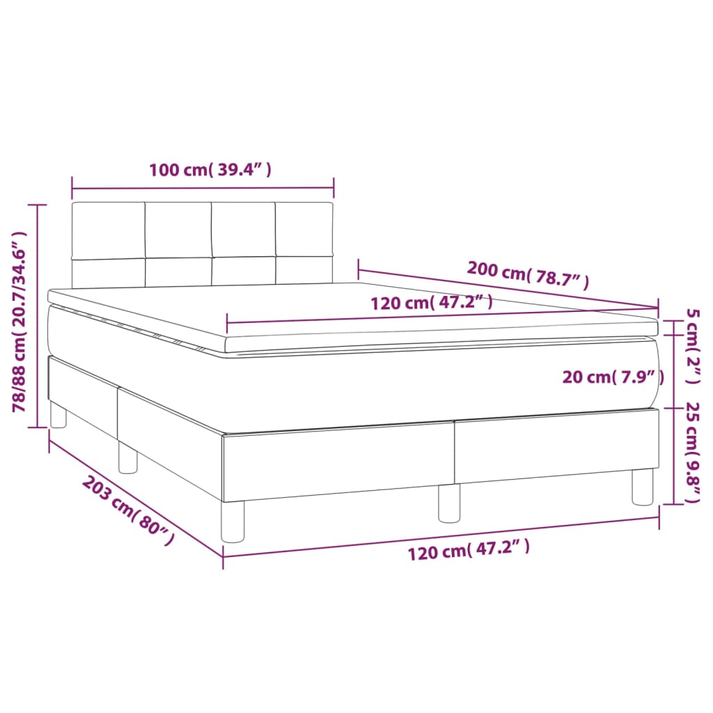 vidaXL Κρεβάτι Boxspring με Στρώμα & LED Μπλε 120x200 εκ. Υφασμάτινο