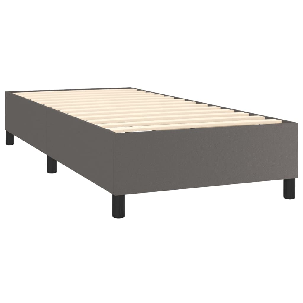 vidaXL Κρεβάτι Boxspring με Στρώμα Γκρι 90x190 εκ. από Συνθετικό Δέρμα