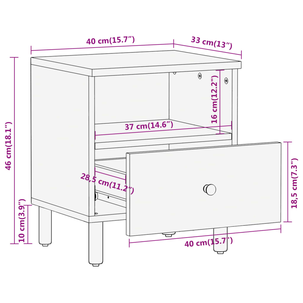 vidaXL Κομοδίνα 2 τεμ. 40 x 33 x 46 εκ. από Μασίφ Ξύλο Μάνγκο