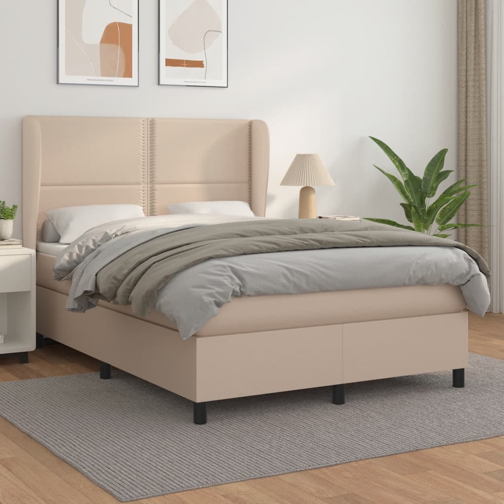 vidaXL Κρεβάτι Boxspring με Στρώμα Καπουτσίνο 140x200εκ.από Συνθ.Δέρμα