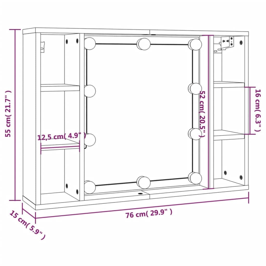 vidaXL Έπιπλο Καθρέπτη με LED Καφέ Δρυς 76 x 15 x 55 εκ.