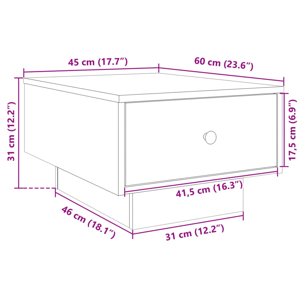 vidaXL Τραπέζι Σαλονιού Καφέ Δρυς 60x45x31 εκ. Επεξεργασμένο Ξύλο