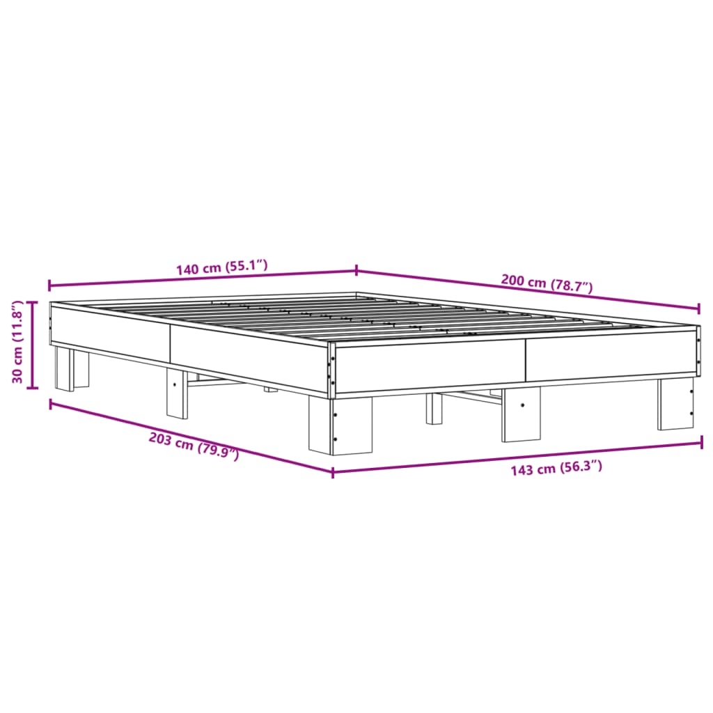 vidaXL Πλαίσιο Κρεβατιού Μαύρο 140x200 εκ. Επεξεργ. Ξύλο και Μέταλλο