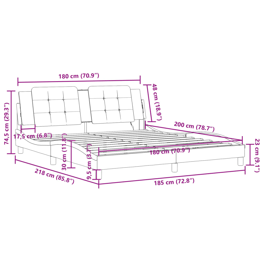 vidaXL Πλαίσιο Κρεβατιού με LED Μαύρο 180x200 εκ. Συνθετικό Δέρμα