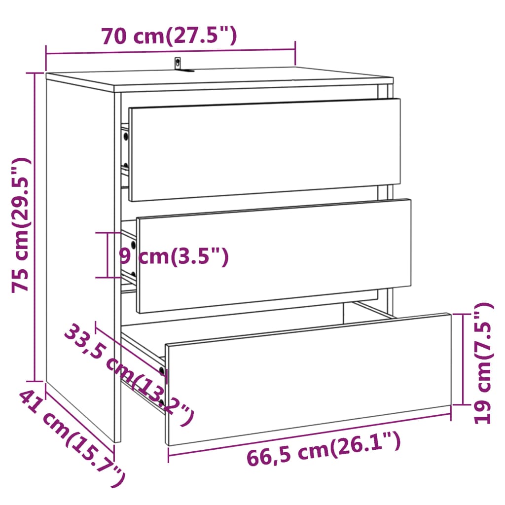 vidaXL Μπουφές Μαύρος 70x41x75 εκ. από Επεξεργασμένο Ξύλο