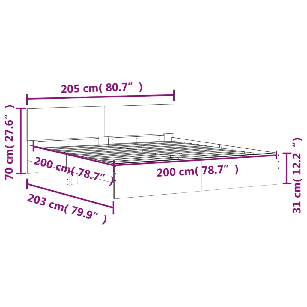 vidaXL Πλαίσιο Κρεβατιού με Κεφαλάρι Λευκό 200 x 200 εκ.