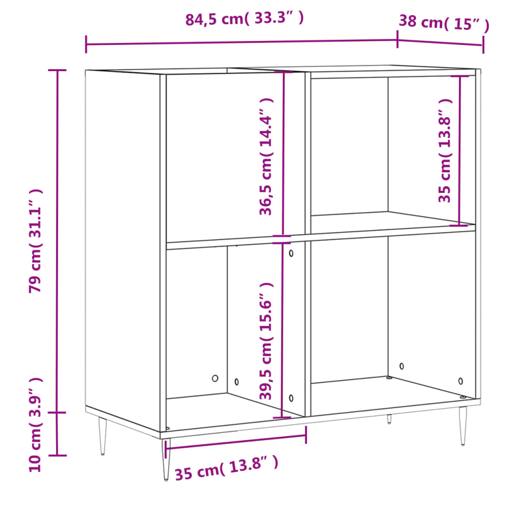 vidaXL Δισκοθήκη Γκρι Σκυροδέματος 84,5 x 38 x 89 εκ από Επεξεργ. Ξύλο