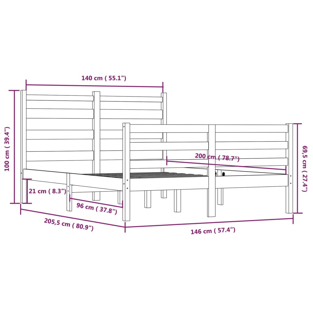 vidaXL Πλαίσιο Κρεβατιού Λευκό 140 x 200 εκ. από Μασίφ Ξύλο Πεύκου