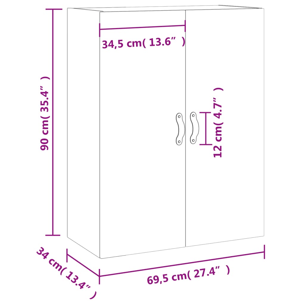 vidaXL Ντουλάπι Τοίχου Λευκό 69,5 x 34 x 90 εκ.