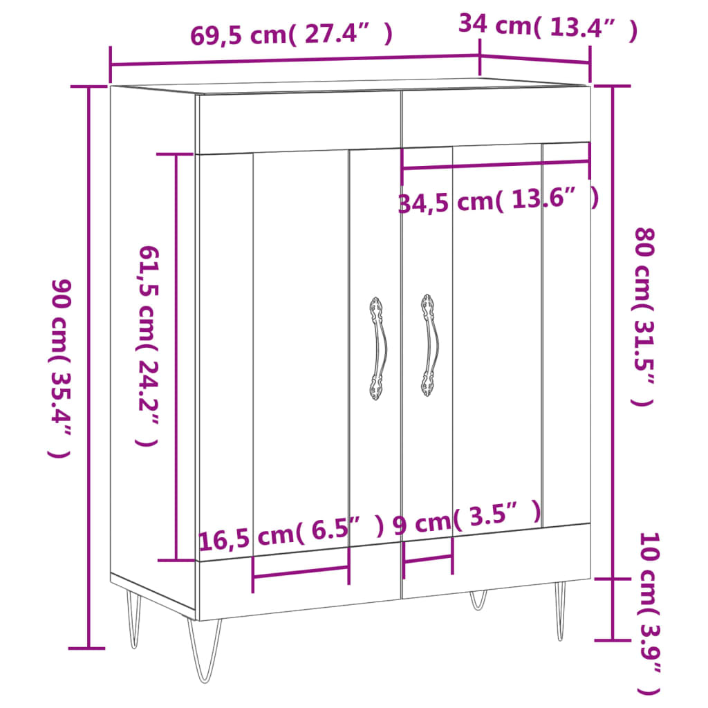 vidaXL Ντουλάπι Λευκό 69,5 x 34 x 90 εκ. από Επεξεργασμένο Ξύλο