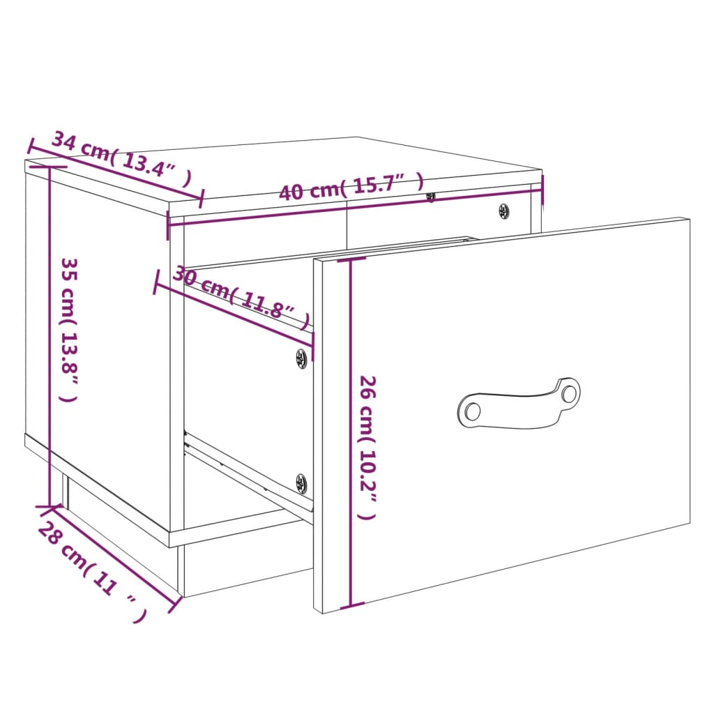 vidaXL Κομοδίνο Γκρι 40x34x35 εκ. από Μασίφ Ξύλο Πεύκου