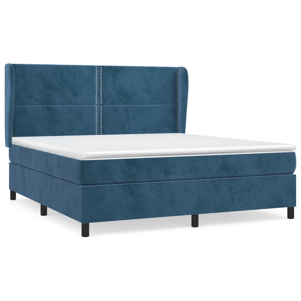 vidaXL Κρεβάτι Boxspring με Στρώμα Σκούρο Μπλε 180x200 εκ. Βελούδινο