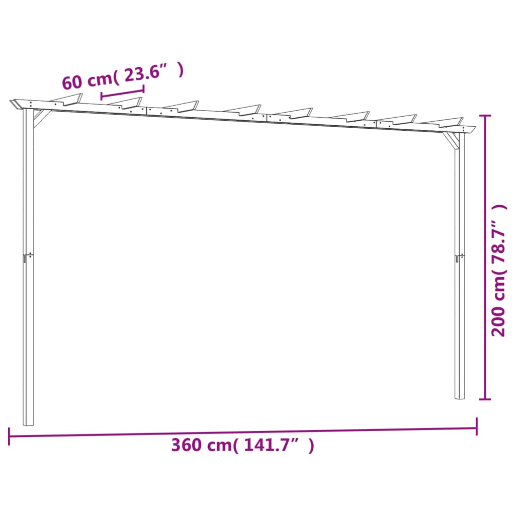 vidaXL Πέργκολα Κήπου 360 x 200 x 60 εκ. από Εμποτισμένο Ξύλο Πεύκου