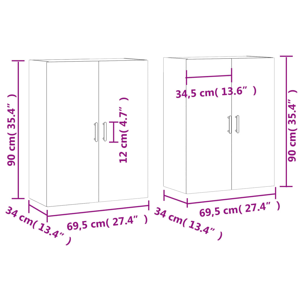 vidaXL Ντουλάπια Τοίχου 2 τεμ. Sonoma Δρυς 69,5 x 34 x 90 εκ.