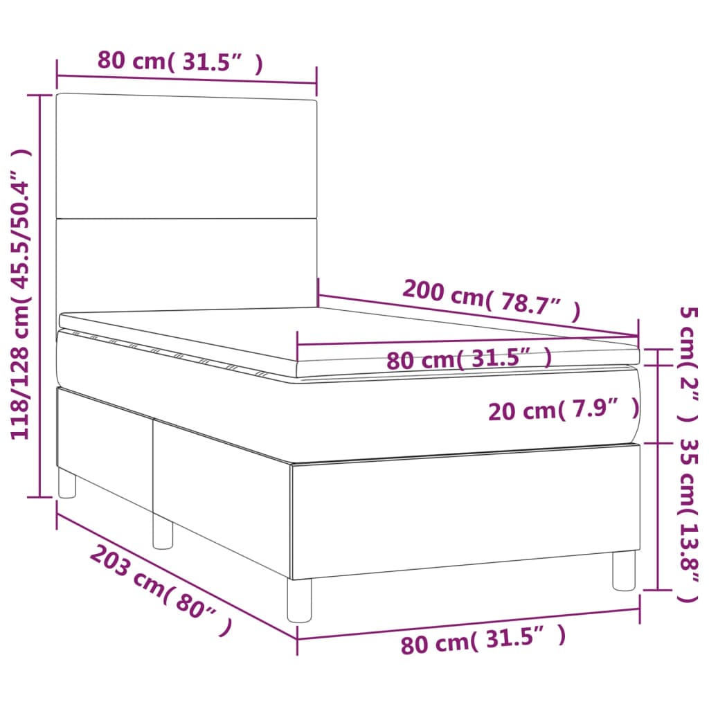 vidaXL Κρεβάτι Boxspring με Στρώμα & LED Λευκό 80x200 εκ. Συνθ. Δέρμα