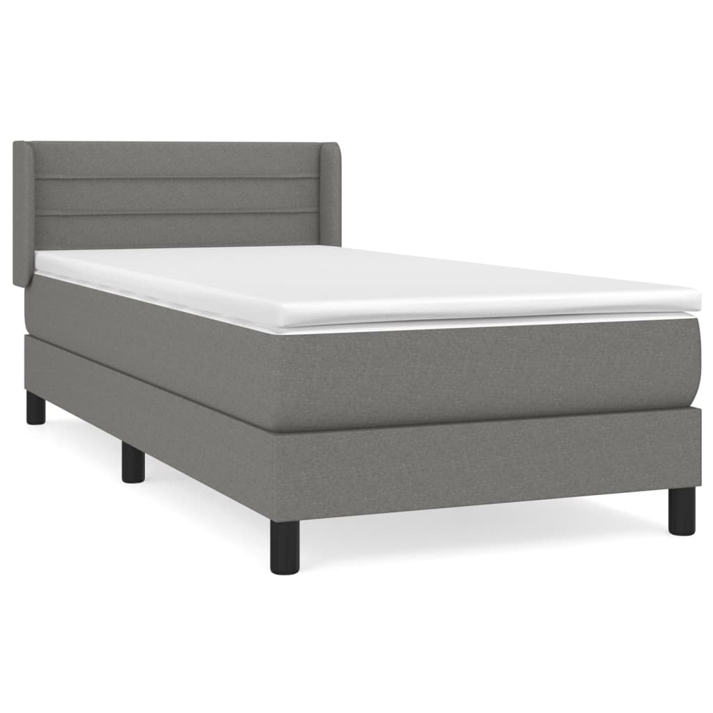 vidaXL Κρεβάτι Boxspring με Στρώμα Σκούρο Γκρι 90x200 εκ. Υφασμάτινο