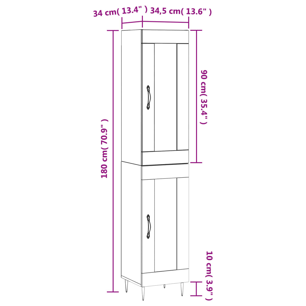 vidaXL Μπουφές Sonoma Γκρι 34,5 x 34 x 180 εκ. από Επεξεργασμένο Ξύλο