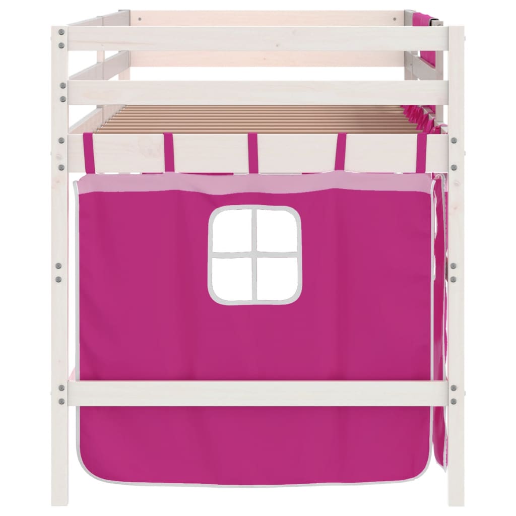 vidaXL Υπερυψ. Κρεβάτι με Κουρτίνες Ροζ 80 x 200 εκ. Μασίφ Ξύλο Πεύκου