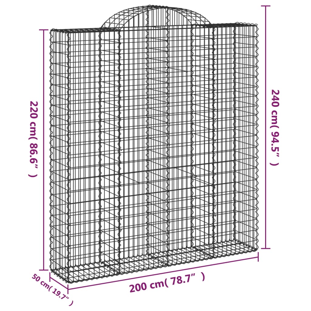 vidaXL Συρματοκιβώτια Τοξωτά 11 τεμ. 200x50x220/240 εκ. Γαλβαν. Ατσάλι