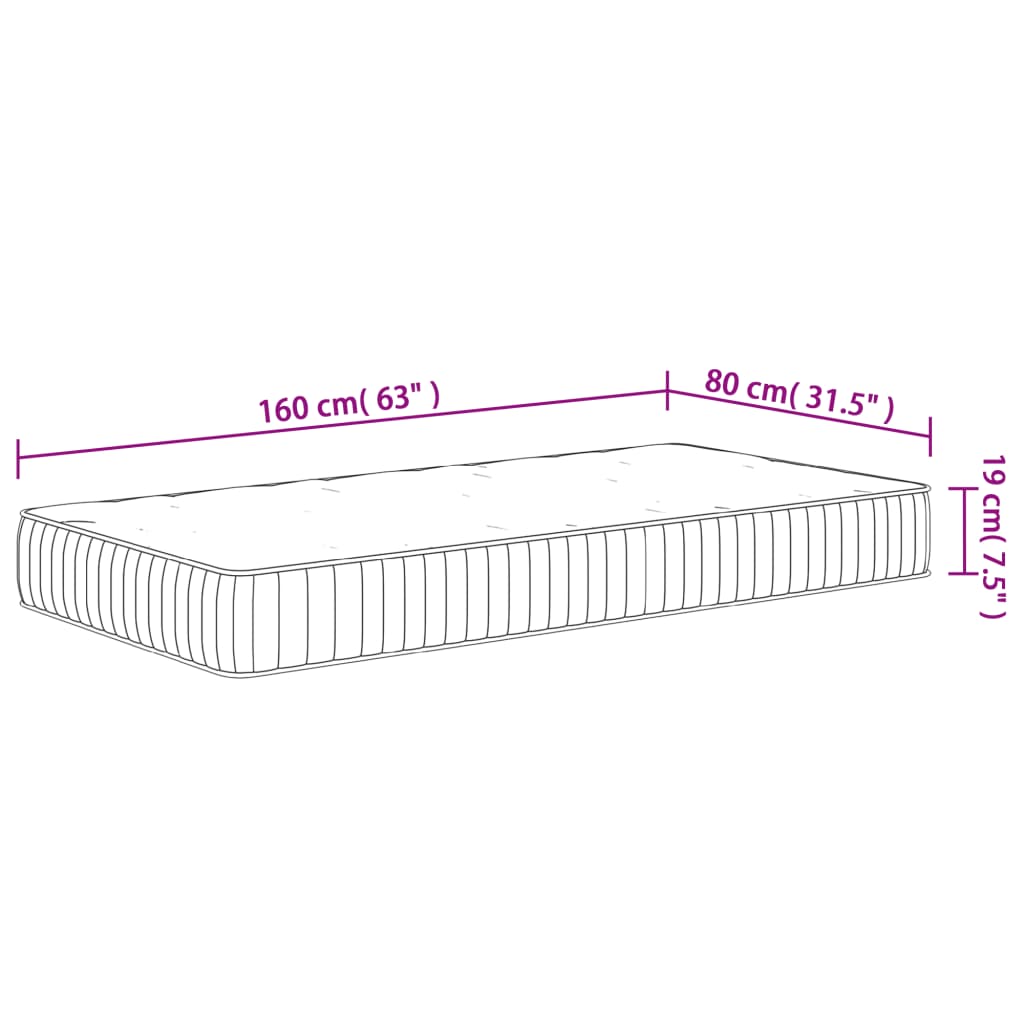 vidaXL Στρώμα με Pocket Springs για Παιδιά Μεσαία Σκληρότητα 80x160εκ.