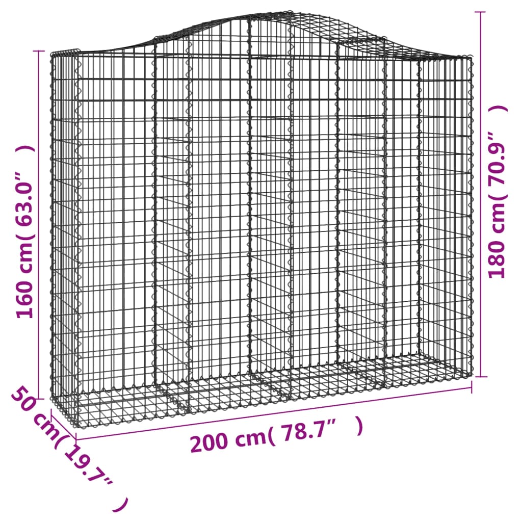 vidaXL Συρματοκιβώτια Τοξωτά 12 τεμ. 200x50x160/180 εκ. Γαλβαν. Ατσάλι