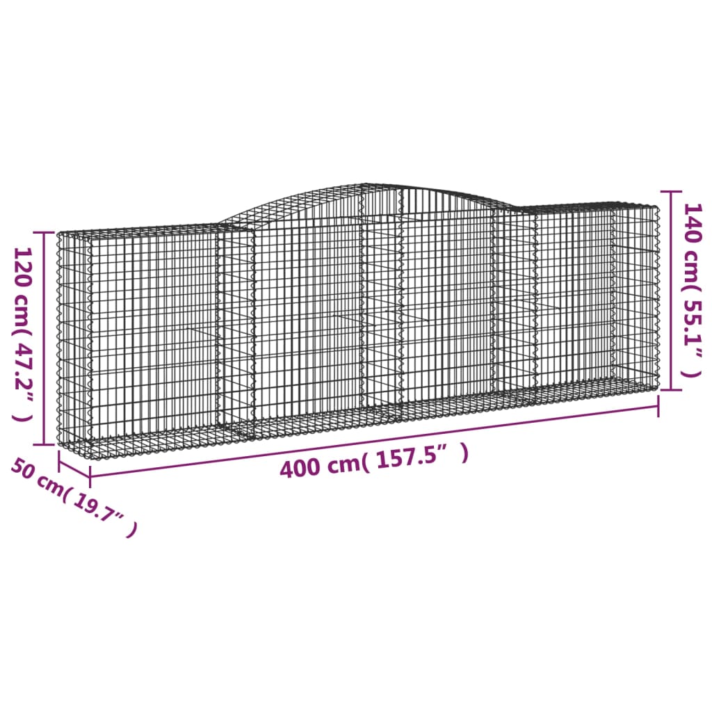 vidaXL Συρματοκιβώτια Τοξωτά 15 τεμ. 400x50x120/140 εκ. Γαλβαν. Ατσάλι