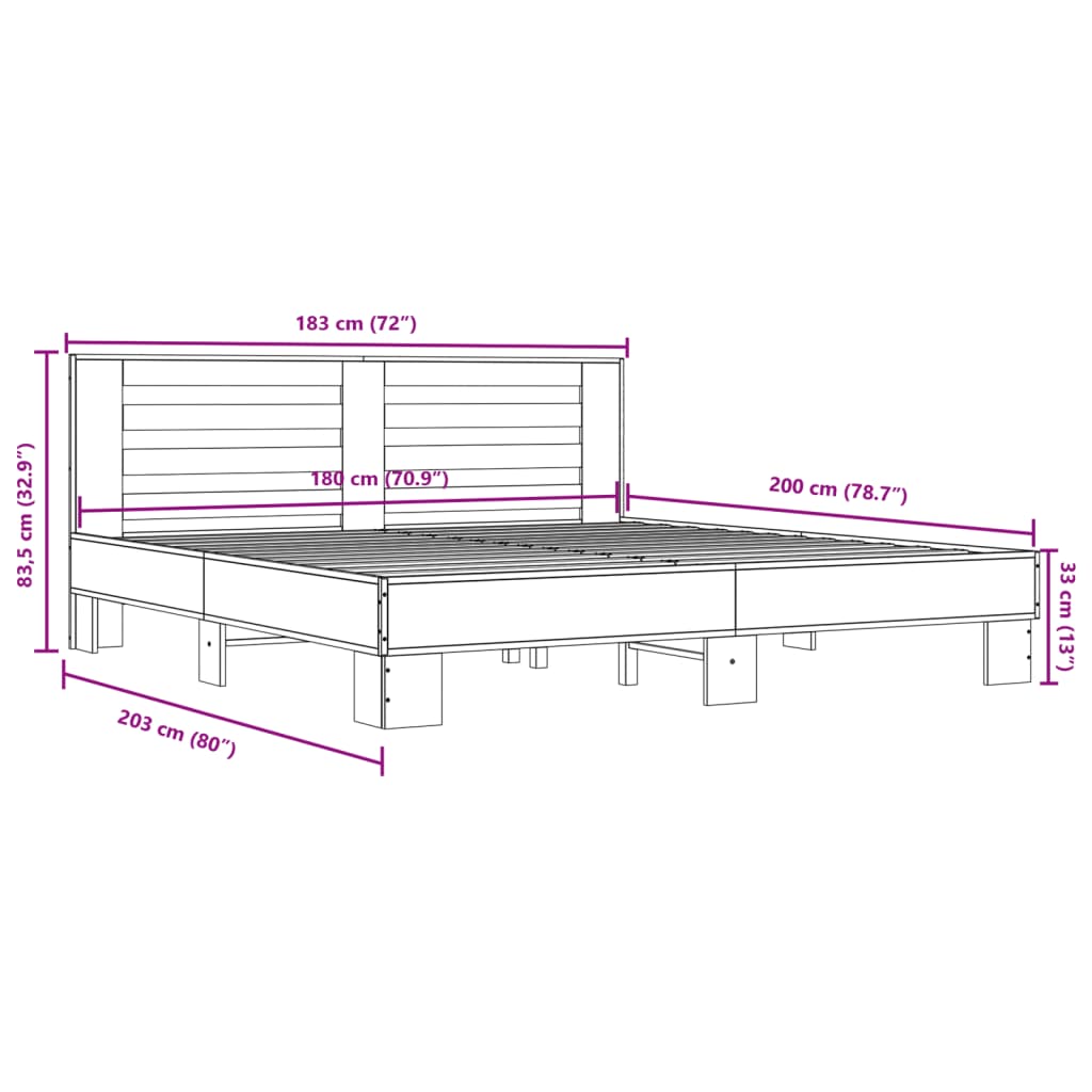 vidaXL Πλαίσιο Κρεβατιού Γκρι Sonoma 180x200 εκ. Επεξ. Ξύλο & Μέταλλο