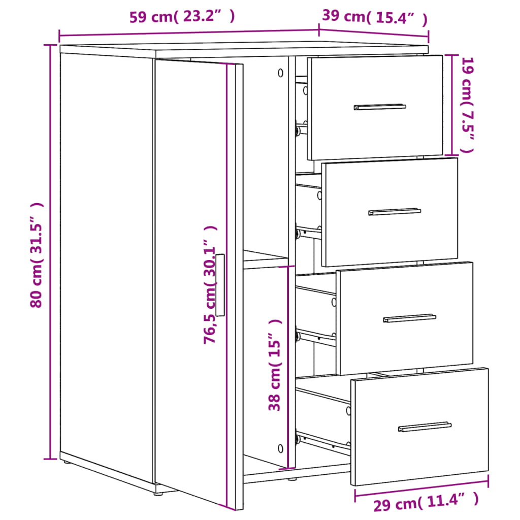 vidaXL Βοηθητικό Ντουλάπι Λευκό 59 x 39 x 80 εκ. Επεξεργασμένο Ξύλο