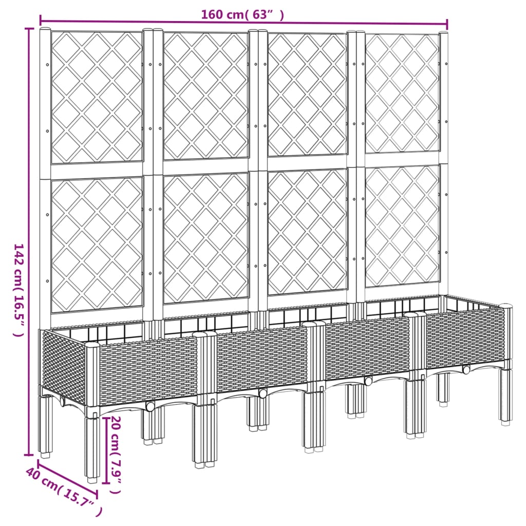 vidaXL Ζαρντινιέρα Κήπου με Καφασωτό Καφέ 160 x 40 x 142 εκ. από PP