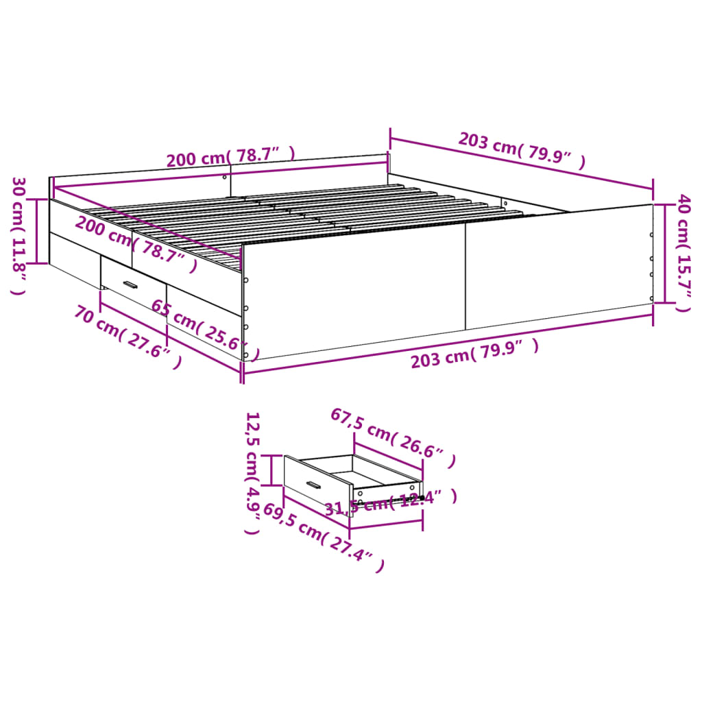 vidaXL Πλαίσιο Κρεβατιού με συρτάρια Sonoma Δρυς 200x200εκ. Επεξ. Ξύλο