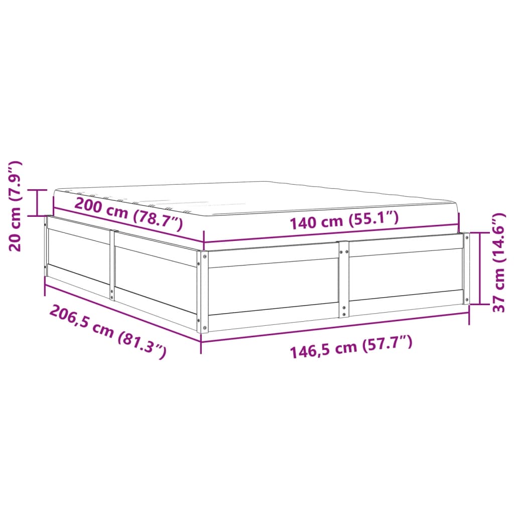 vidaXL Κρεβάτι με Στρώμα Λευκό 140x200 εκ Μασίφ Ξύλο Πεύκου