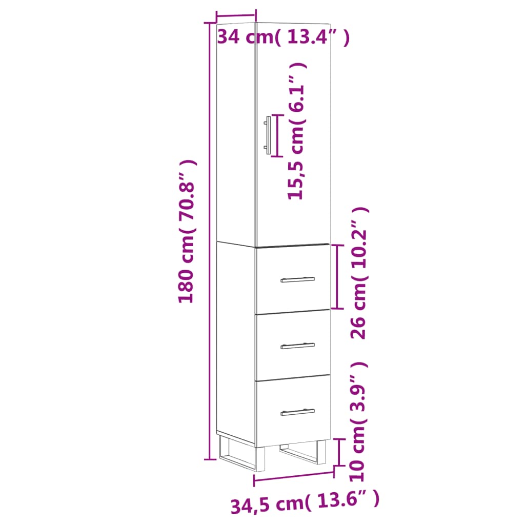 vidaXL Μπουφές Sonoma Γκρι 34,5 x 34 x 180 εκ. από Επεξεργασμένο Ξύλο