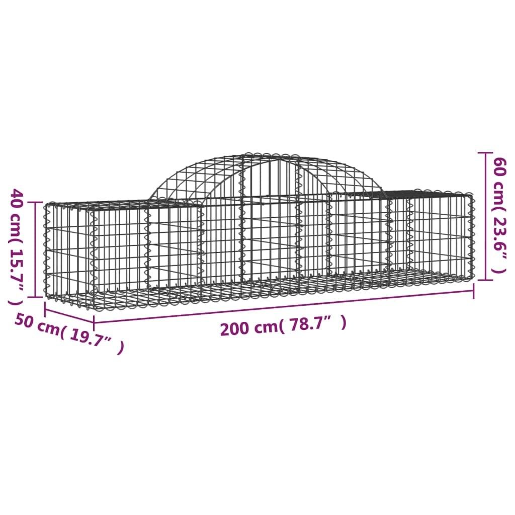 vidaXL Συρματοκιβώτια Τοξωτά 9 τεμ. 200x50x40/60 εκ. Γαλβαν. Ατσάλι