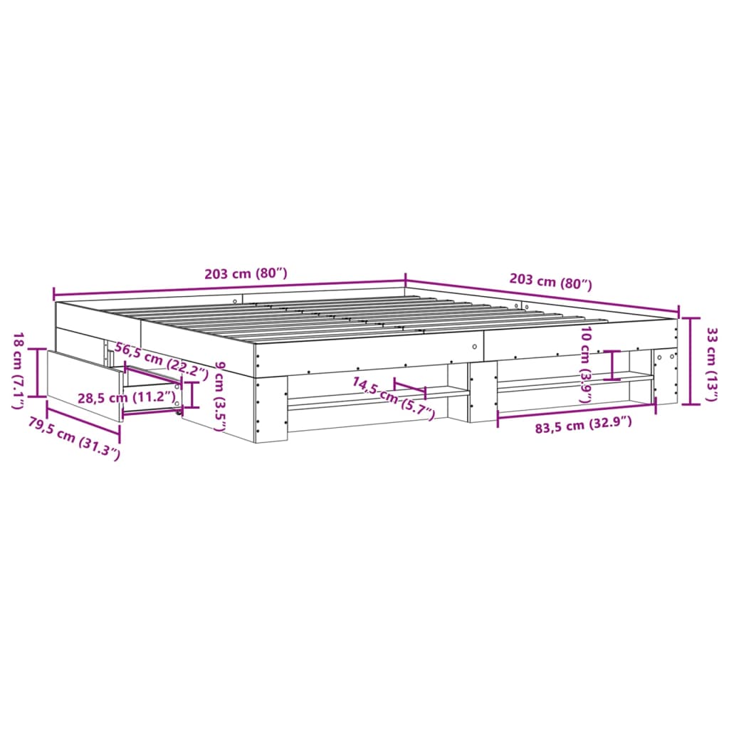 vidaXL Πλαίσιο Κρεβατιού Sonoma Δρυς 200x200 εκ. Επεξεργασμένο Ξύλο