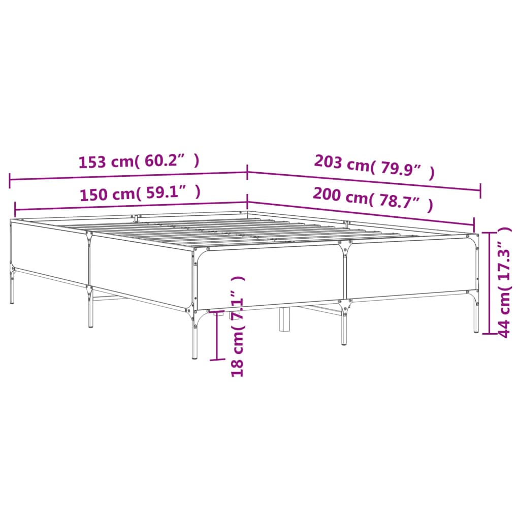 vidaXL Πλαίσιο Κρεβατιού Καφέ Δρυς 150x200 εκ. Επεξ. Ξύλο & Μέταλλο