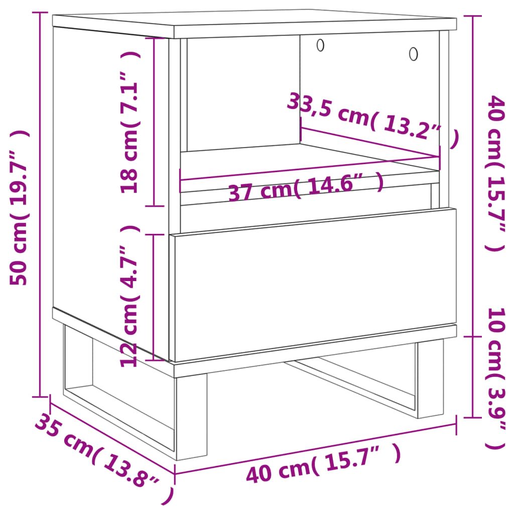 vidaXL Κομοδίνα Λευκά 2 τεμ. 40 x 35 x 50 εκ. από Επεξεργασμένο Ξύλο