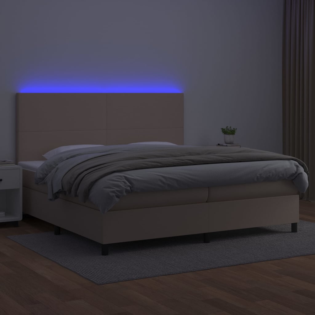 vidaXL Κρεβάτι Boxspring Στρώμα&LED Καπουτσίνο 200x200 εκ. Συνθ. Δέρμα