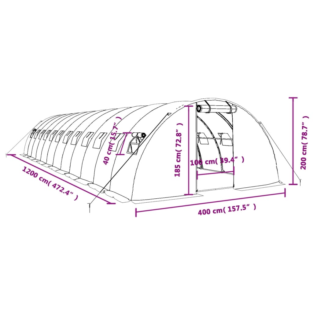 vidaXL Θερμοκήπιο Λευκό 48 μ² 12 x 4 x 2 μ. με Ατσάλινο Πλαίσιο