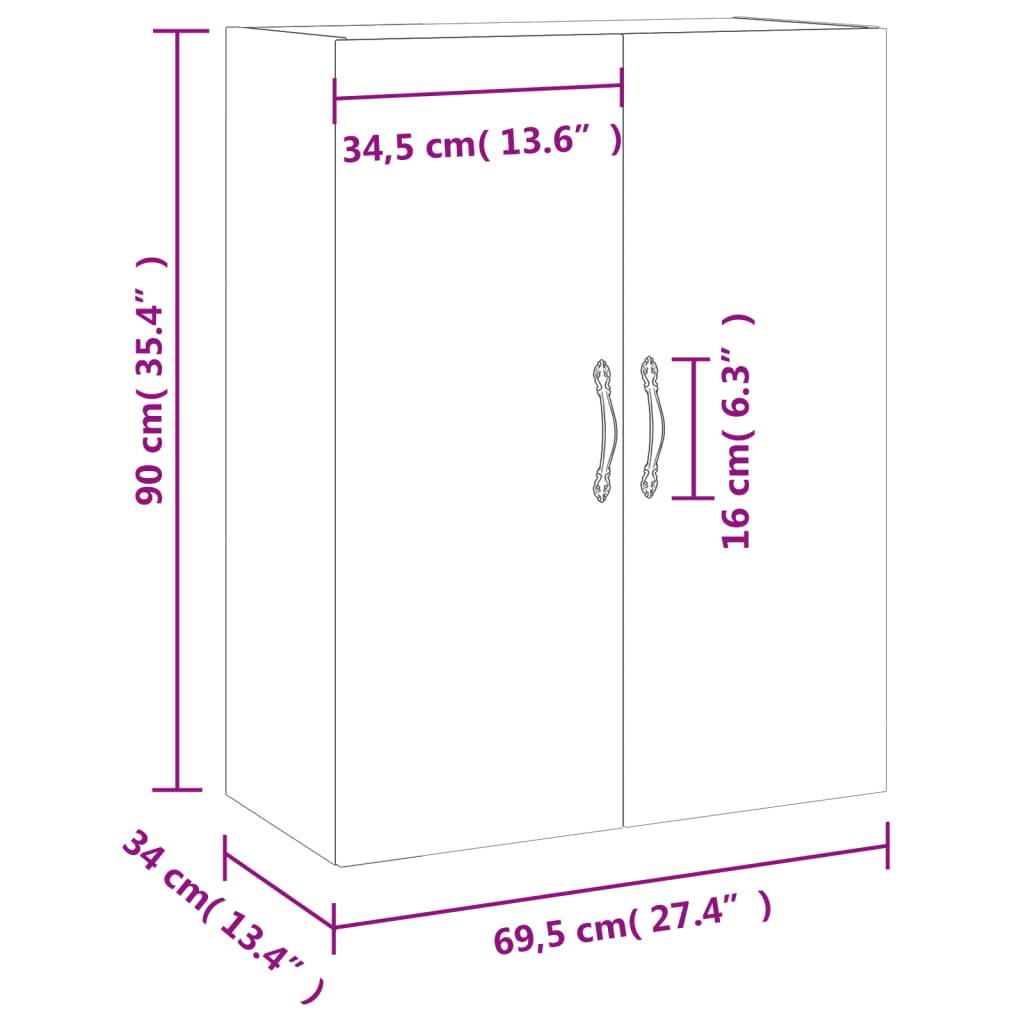 vidaXL Ντουλάπι Τοίχου Καφέ Δρυς 69,5 x 34 x 90 εκ.