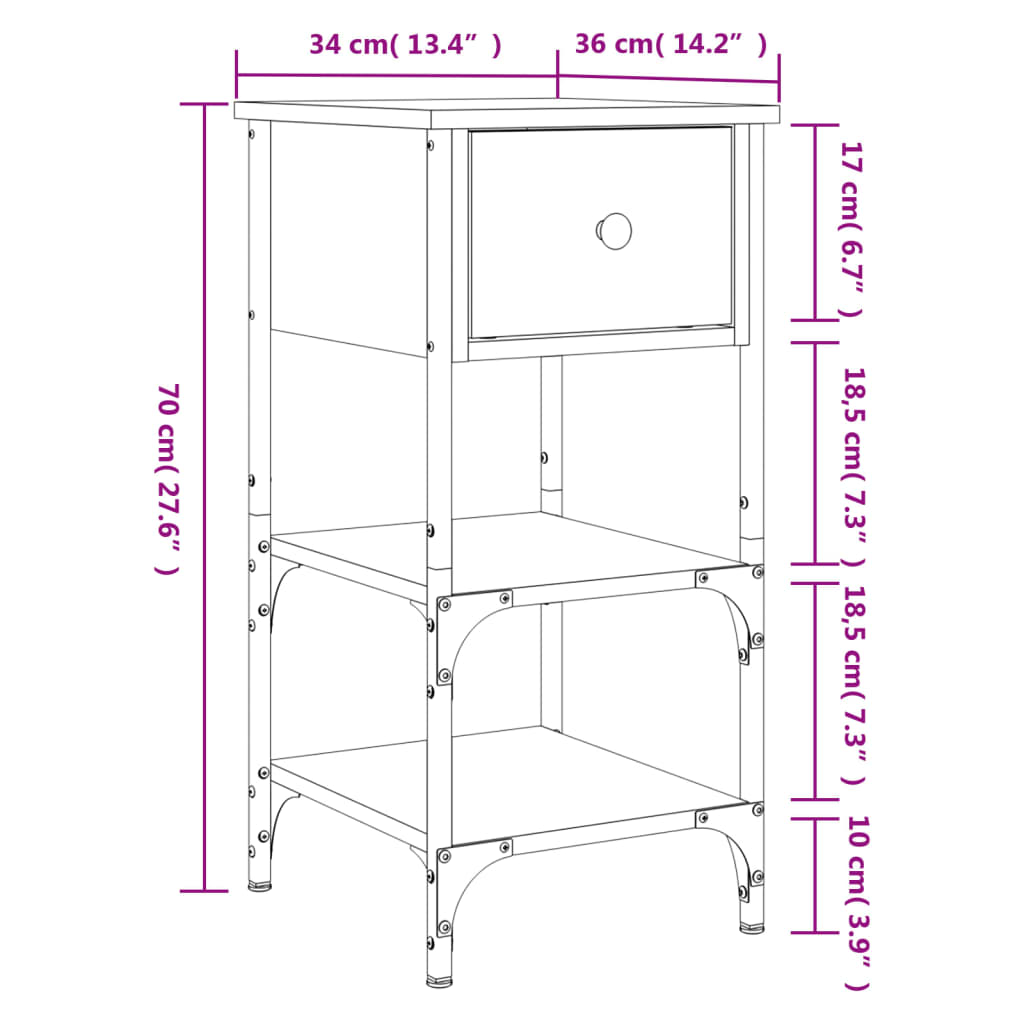 vidaXL Κομοδίνα 2 τεμ. Καφέ Δρυς 34x36x70 εκ. Επεξεργασμένο Ξύλο