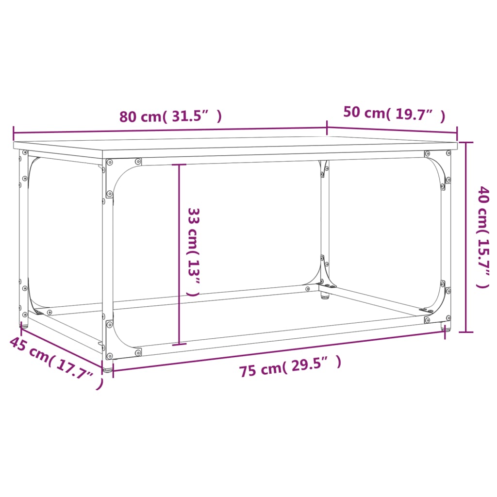 vidaXL Τραπεζάκι Σαλονιού Μαύρο 80x50x40 εκ. Επεξεργασμένο Ξύλο/Σίδερο