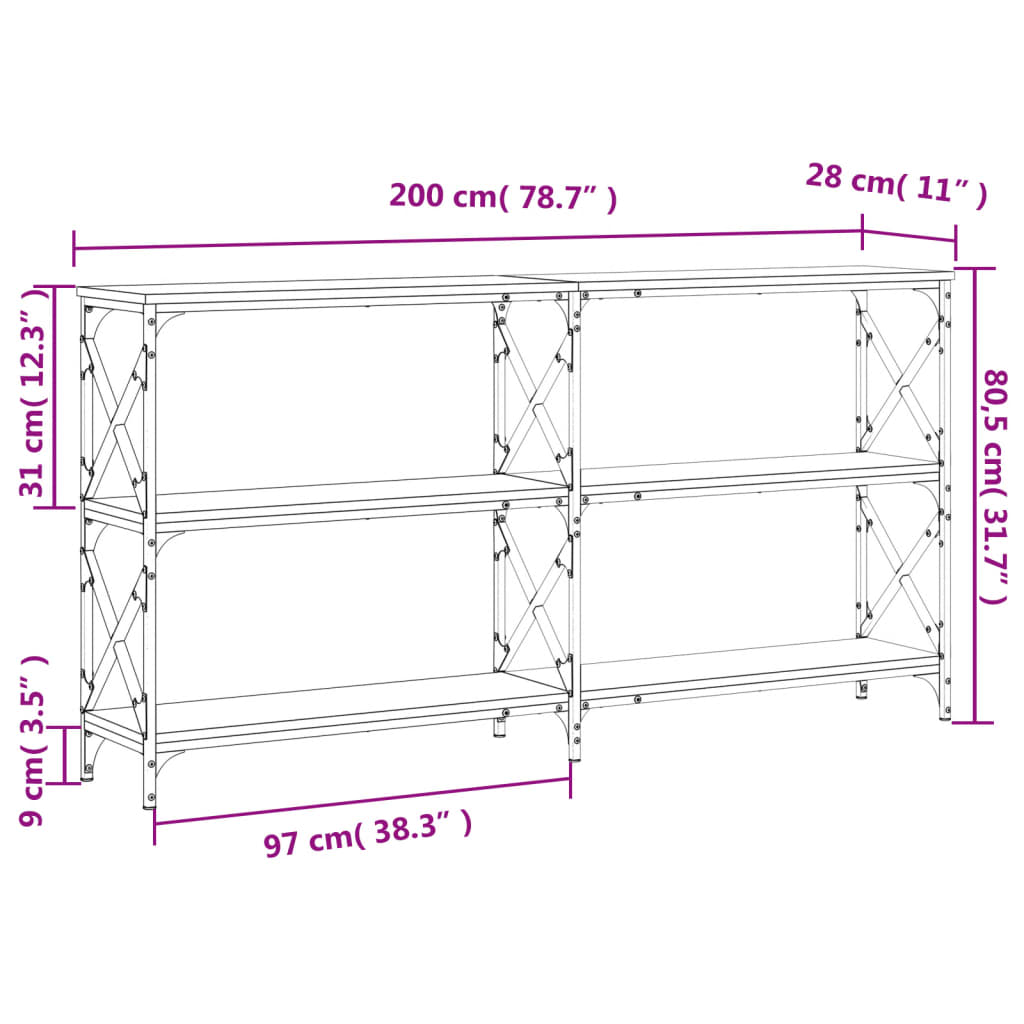 vidaXL Τραπέζι Κονσόλα Sonoma Δρυς 200x28x80,5 εκ. Επεξεργασμένο Ξύλο