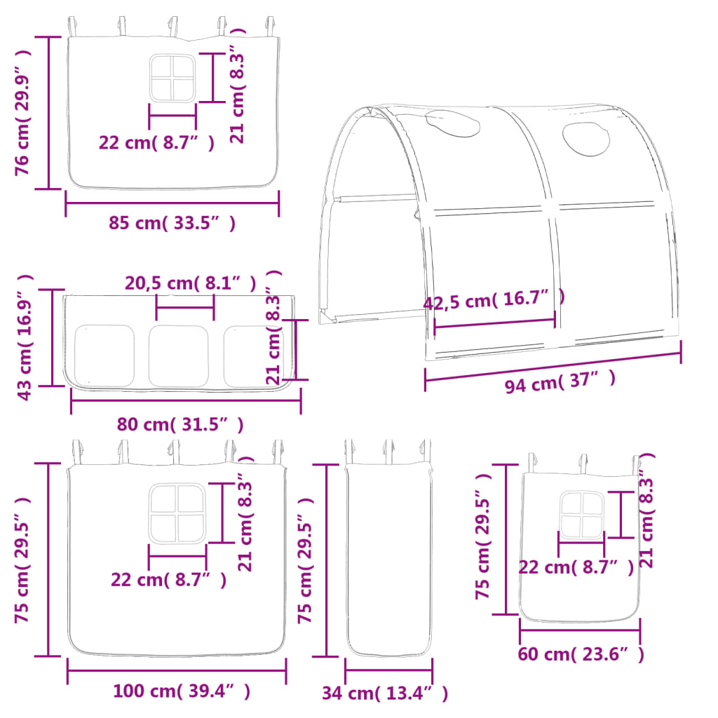 vidaXL Υπερυψ. Κρεβάτι με Τούνελ Λευκό/Μαύρο 80x200 εκ. Μασίφ Πεύκο