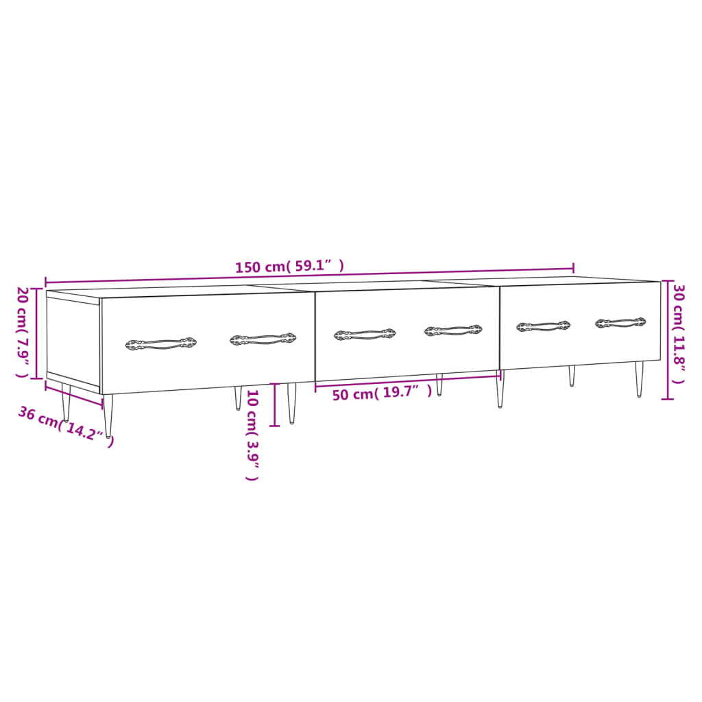 vidaXL Έπιπλο Τηλεόρασης Γκρι Σκυροδέματος 150x36x30 εκ. Επεξ. Ξύλο