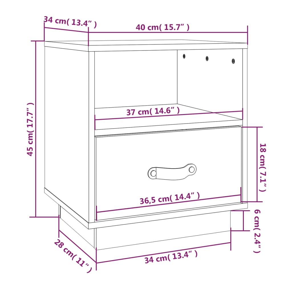 vidaXL Κομοδίνα 2 τεμ. Μαύρα 40x34x45 εκ. από Μασίφ Ξύλο Πεύκου