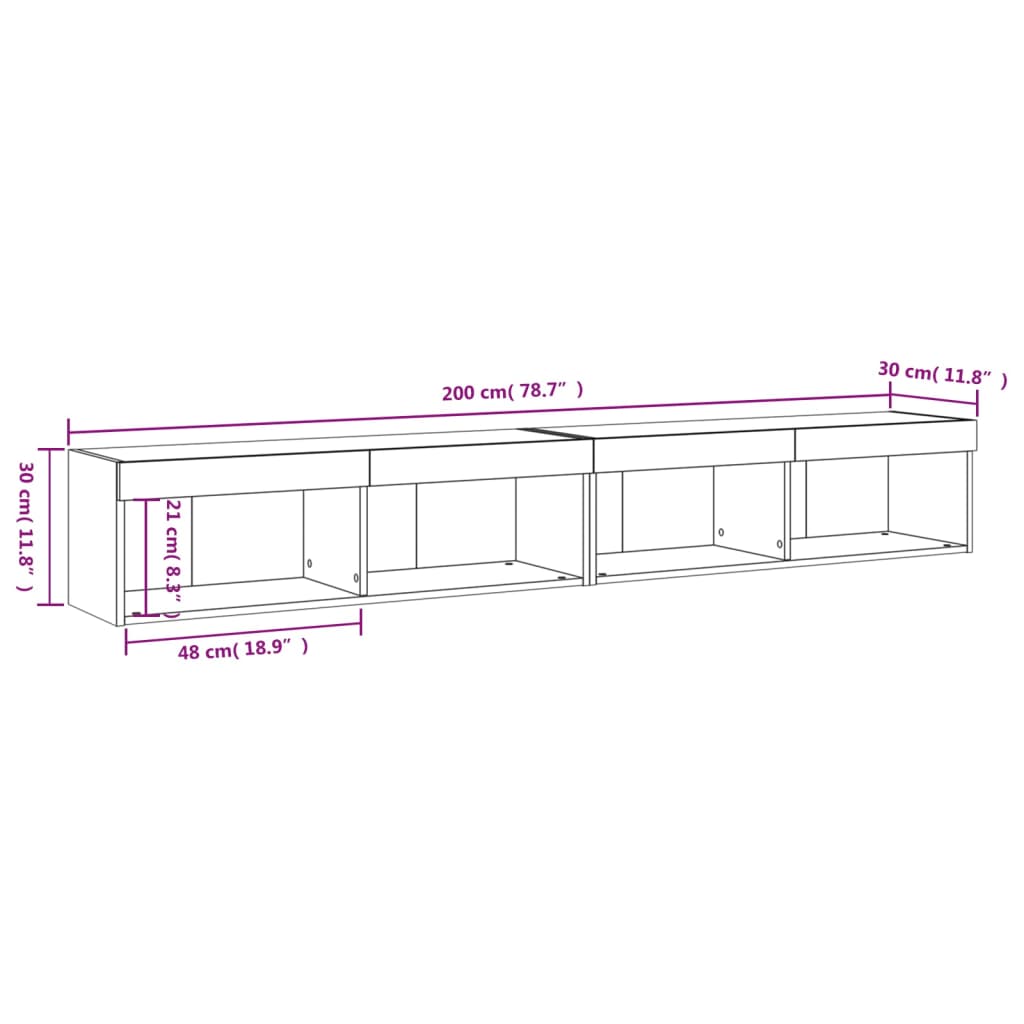 vidaXL Έπιπλα Τηλεόρασης με LED 2 τεμ. Λευκά 100 x 30 x 30 εκ.