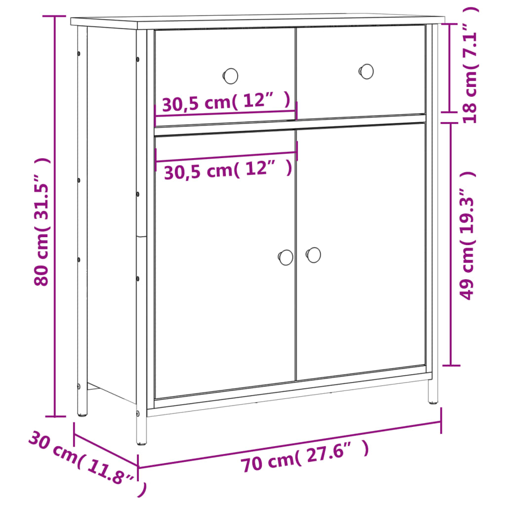 vidaXL Ντουλάπι Καπνιστή Δρυς 70 x 30 x 80 εκ. από Επεξεργ. Ξύλο